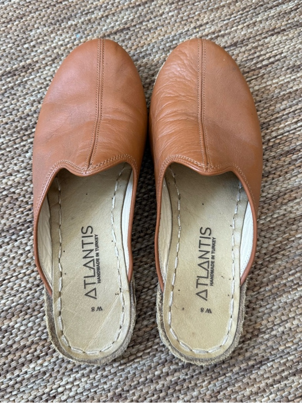 Atlantis Handmade Shoes Leather Slide Mules Brown Camel Women's 8. - Picture 2 of 6